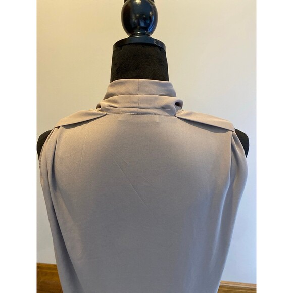 MNG Blouse Sz Large Faux Wrap Sleeveless Taupe Color Flowy Dressy Work Wear Top - Picture 6 of 11